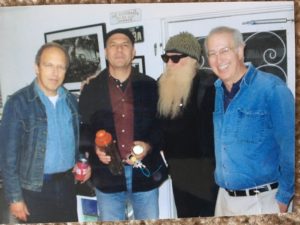 Bob Merlis, dean of music biz publicists, me, the great Billy Gibbons, and Tom Vickers. 